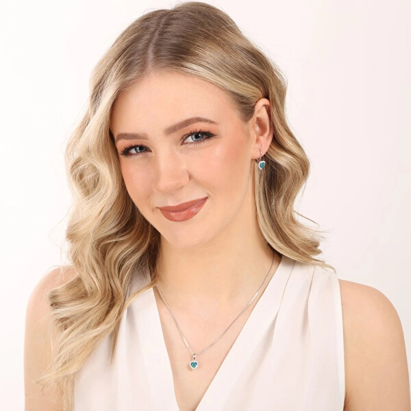 Srdíčková souprava šperků s krystaly Preciosa 39161.1 & green s.opal (náušnice, řetízek, přívěsek)