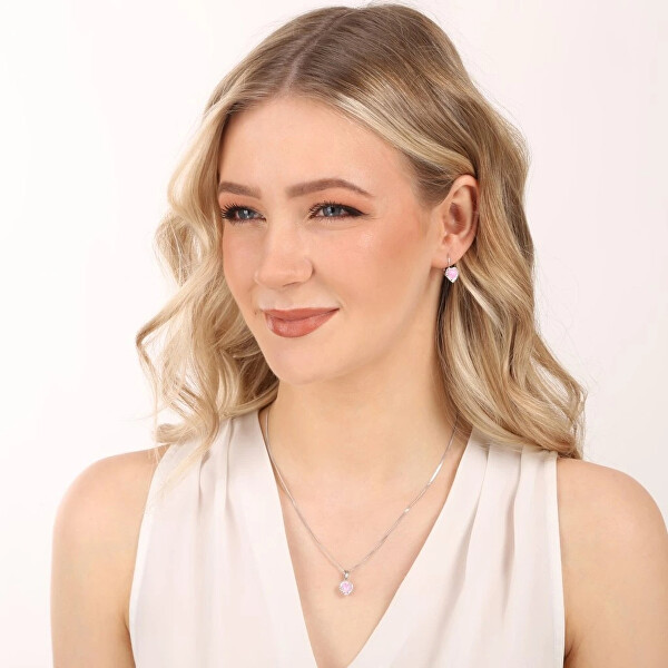 Srdíčková souprava šperků s krystaly Preciosa 39161.1 & light rose s.opal (náušnice, řetízek, přívěsek)