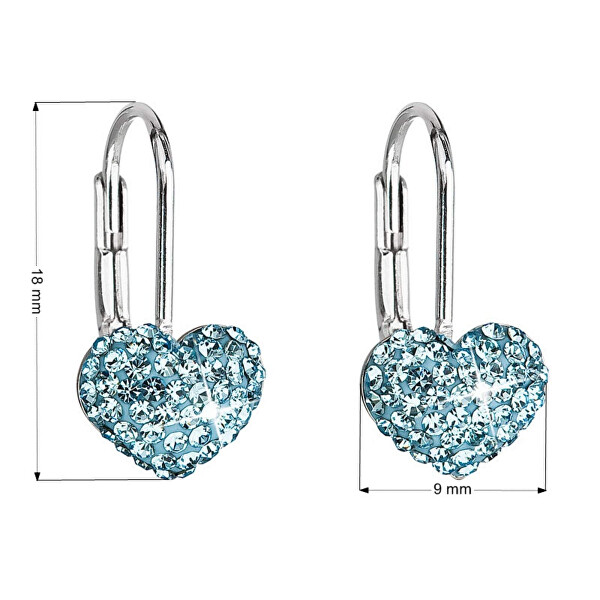Cercei în formă de inimă cu cristale 31125.3 aquamarine