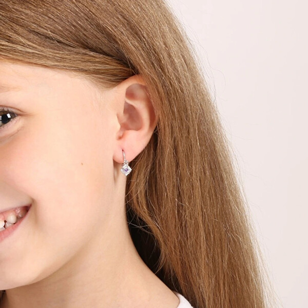 Stříbrné dětské náušnice s fialovými zirkony 11175.3