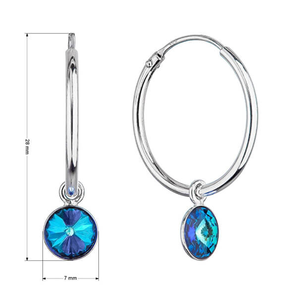 Ezüst karika fülbevaló kék Swarovski kristályokkal 2 az 1-ben  31309.5