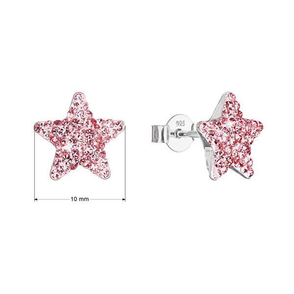Stříbrné náušnice Hvězdičky s krystaly Preciosa 31312.3 light rose