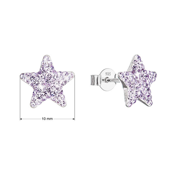 Stříbrné náušnice Hvězdičky s krystaly Preciosa 31312.3 violet