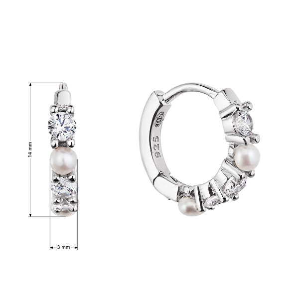 Stříbrné náušnice kruhy s pravými perlami Pavona 21077.1