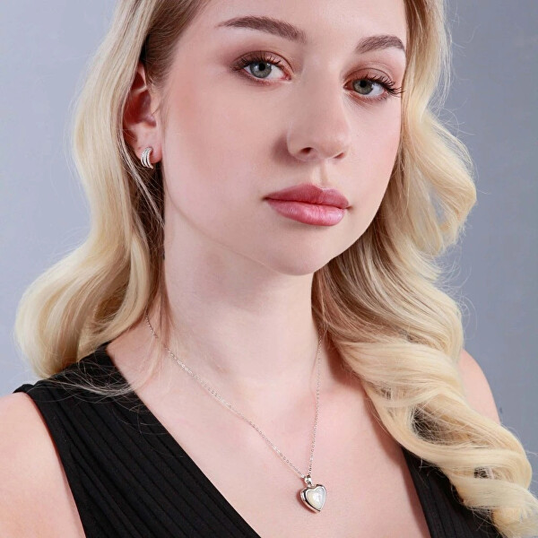 Stříbrné náušnice pecky půlkruhy s perletí a zirkony 11422.1