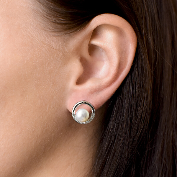 Ezüst fülbevaló valódi gyönggyel na 21022.1