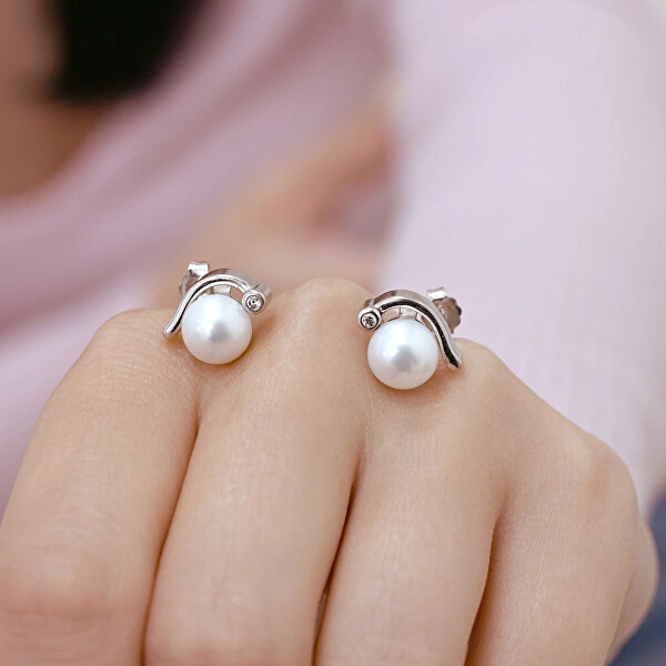 Stříbrné náušnice pecky s pravými perlami Pavona 21038.1M