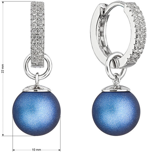 Silber Ohrringe mit blauen synthetischen Perlen und Zirkonen 31298.3