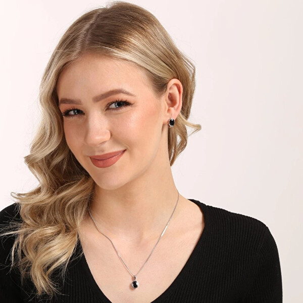 Stříbrné náušnice s pravým safírem 11493.3 dark sapphire