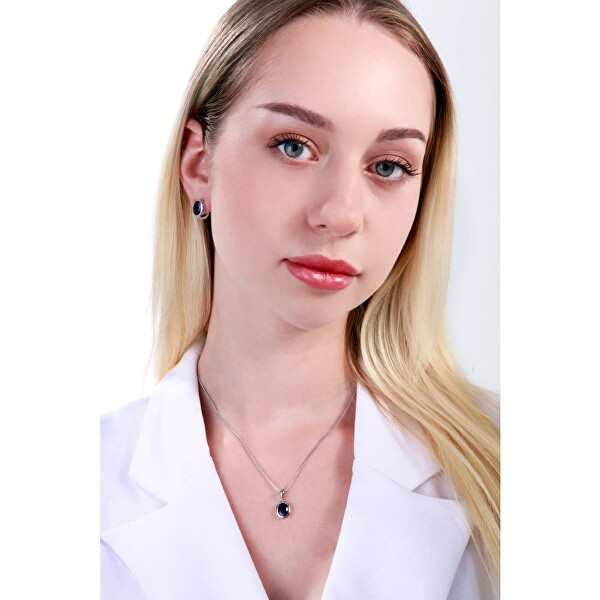 Stříbrné náušnice s pravým safírem 11493.3 dark sapphire