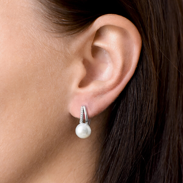 Ezüst fülbevaló valódi gyönggyel na 21025.1
