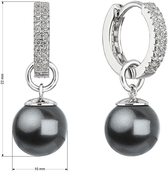 Ezüst fülbevalók szürke gyöngyökkel és cirkónium kővel 31298.3
