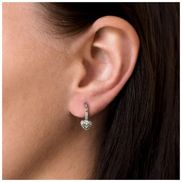 Stříbrné náušnice se zirkonem bílé srdce 11189.1