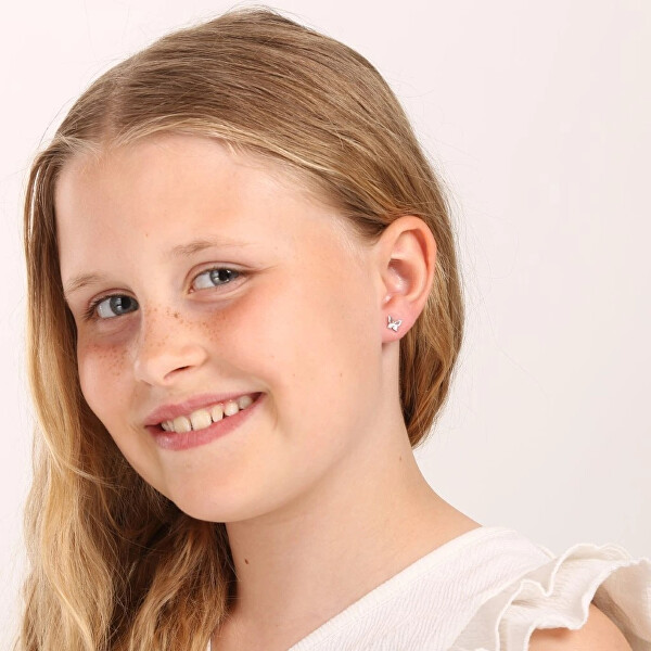 Stříbrné náušnice se zirkonem bílý motýl 11036.1