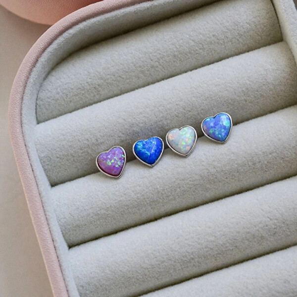 Stříbrné náušnice Srdíčka s opály 11337.3 blue
