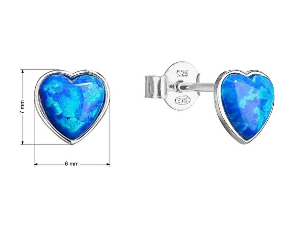 Stříbrné náušnice Srdíčka s opály 11337.3 blue