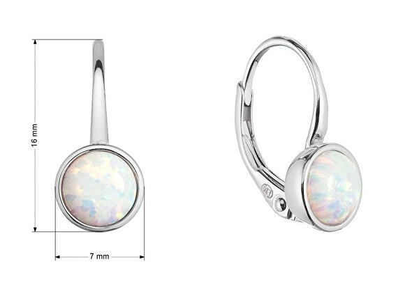 Stříbrné visací náušnice s bílým syntetickým opálem 11467.1 white