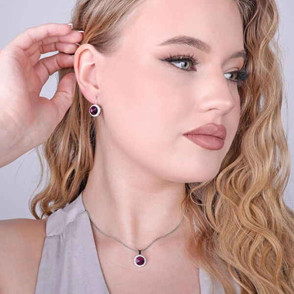 Stříbrné visací náušnice s krystaly Preciosa 31216.3 amethyst