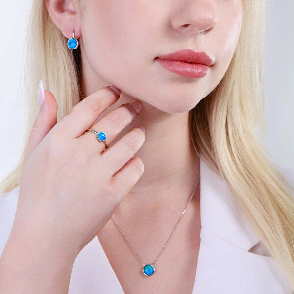 Stříbrné visací náušnice s modrým syntetickým opálem 11466.3 blue