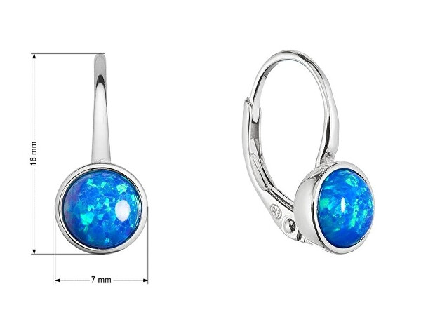Stříbrné visací náušnice s modrým syntetickým opálem 11467.3 blue