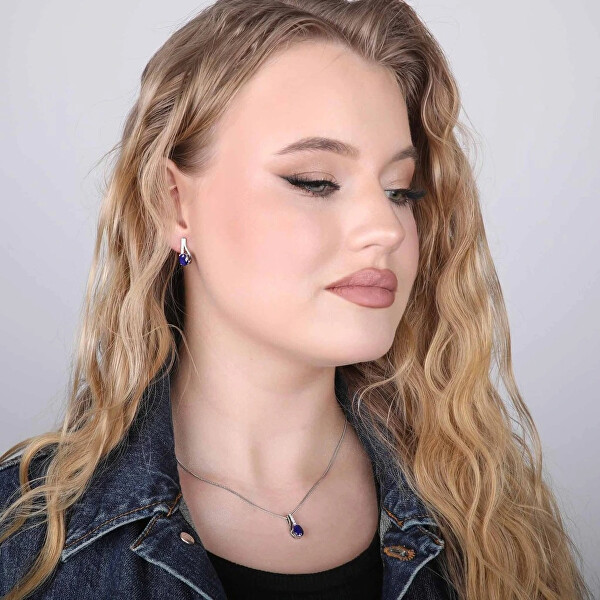 Stříbrné visací náušnice s pravým safírem 11488.3