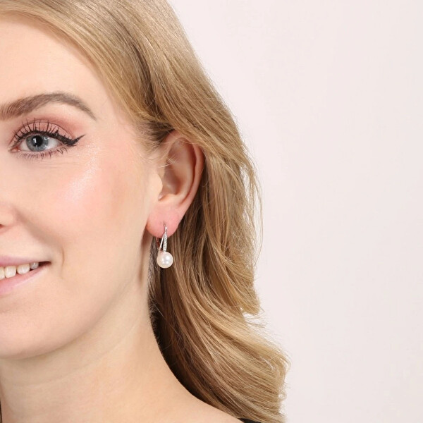 Stříbrné visací náušnice se zirkony a shell perlou 11687.1
