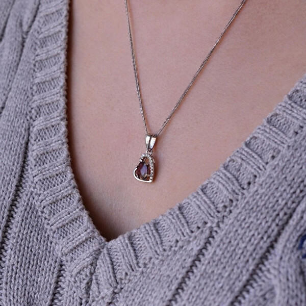 Stříbrný náhrdelník Srdce s pravým granátem 12090.3