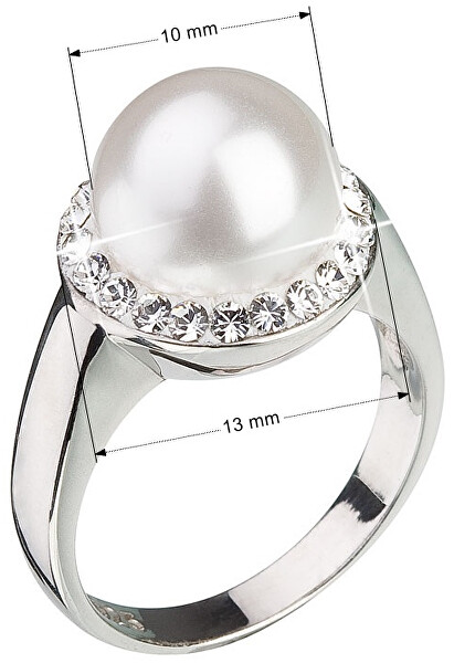 Stříbrný perlový prsten s krystaly Swarovski London Style 35021.1