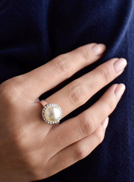 Anello in argento con perla e cristalli Swarovski London Style 35021.1