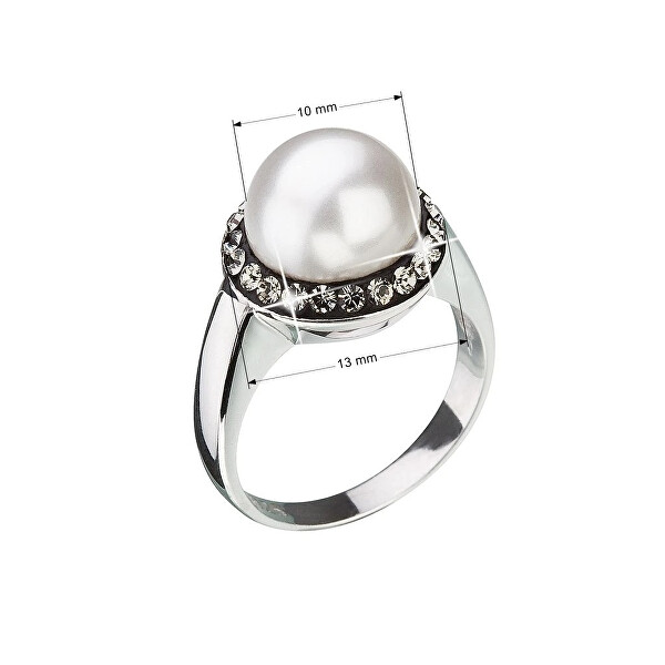 Stříbrný perlový prsten s šedými krystaly Swarovski 35021.3 bl.diamond