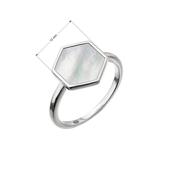 Stříbrný prsten Hexagon s bílou perletí 15021.1
