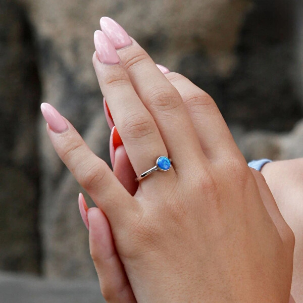 Stříbrný prsten s modrým opálem 15001.3