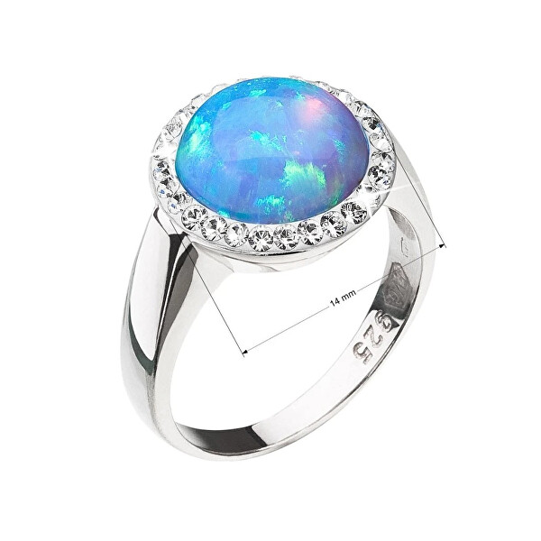 Stříbrný prsten se syntetickým světle modrým opálem a krystaly Preciosa 35060.1 Lt. blue