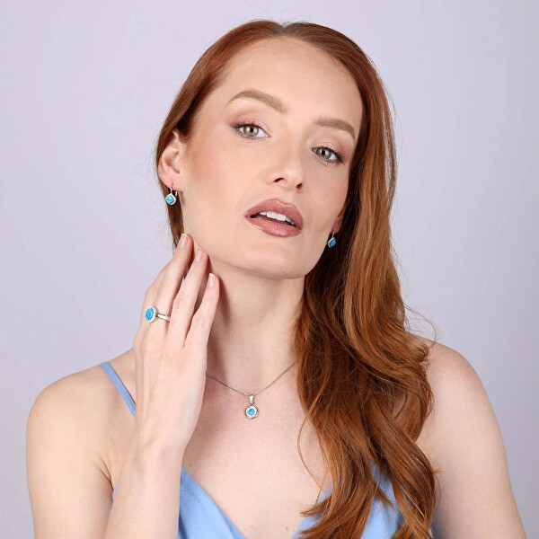 Stříbrný prsten se syntetickým modrým opálem a krystaly Preciosa 35060.1 Blue