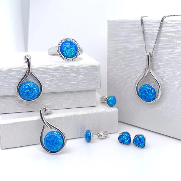 Stříbrný prsten se syntetickým modrým opálem a krystaly Preciosa 35060.1 Blue