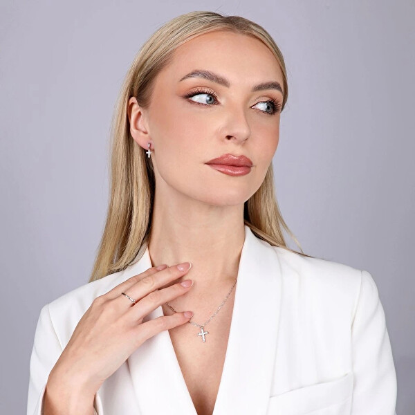Stylový stříbrný náhrdelník Kříž se zirkony 12100.1 crystal