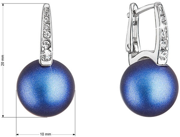 Tajomné strieborné náušnice s tmavo modrou syntetickou perlou 31301.3