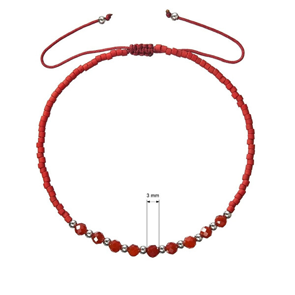 Textilní náramek s červenými Miyuki korálky 13037.3 red