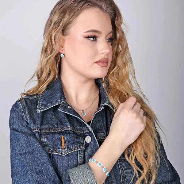 Třpytivá souprava šperků s krystaly Preciosa 39160.1 & blue s.opal (náušnice, řetízek, přívěsek)