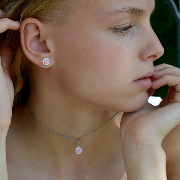 Třpytivá souprava šperků s krystaly Preciosa 39160.1 & light rose s.opal (náušnice, řetízek, přívěsek)