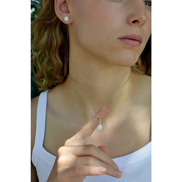 Třpytivá souprava šperků s krystaly Preciosa 39160.1 & white s.opal (náušnice, řetízek, přívěsek)