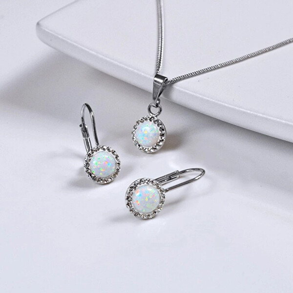 Třpytivá souprava šperků s krystaly Preciosa 39160.1 & white s.opal (náušnice, řetízek, přívěsek)