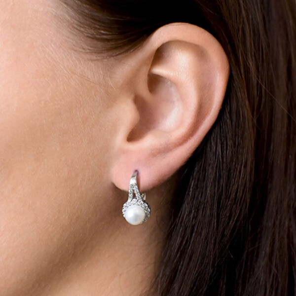 Funkelnde silberne Ohrhänger mit Perle 21047.1