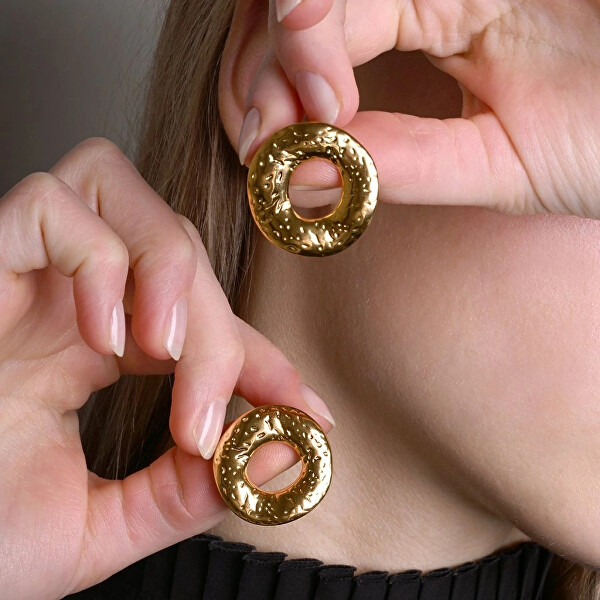 Výrazné pozlacené náušnice z oceli BAGEL gold