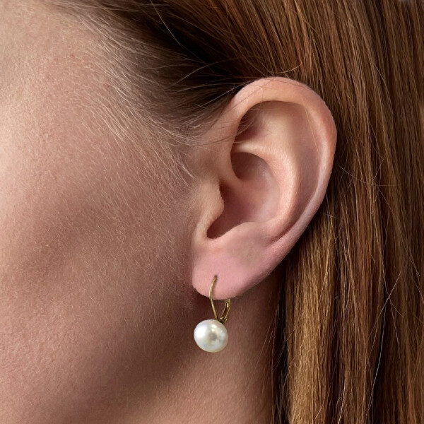 Zlaté visací náušnice s pravými perlami Pavona 921010.1