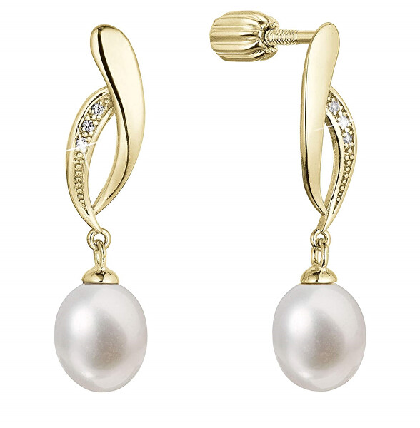 Cercei eleganți placați cu aur cu perla de rău și zirconi 21103.1B