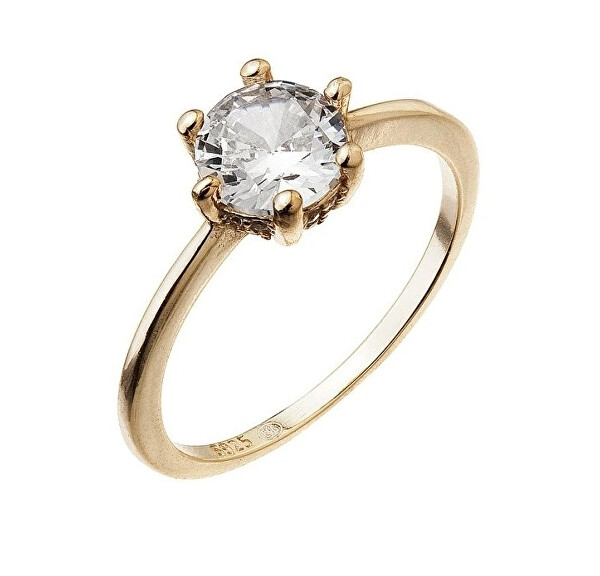 Pozlacený zásnubní prsten s čirým zirkonem 15013.1 crystal
