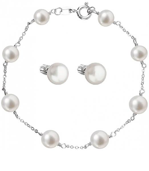 ElegantParure di gioielli in argento con perle Pavo 23008.1, 21004.1 ( braccialetto, orecchini) scontata
