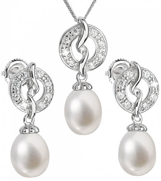 Luxusní stříbrná souprava s pravými perlami Pavona 29014.1 (náušnice, řetízek, přívěsek)