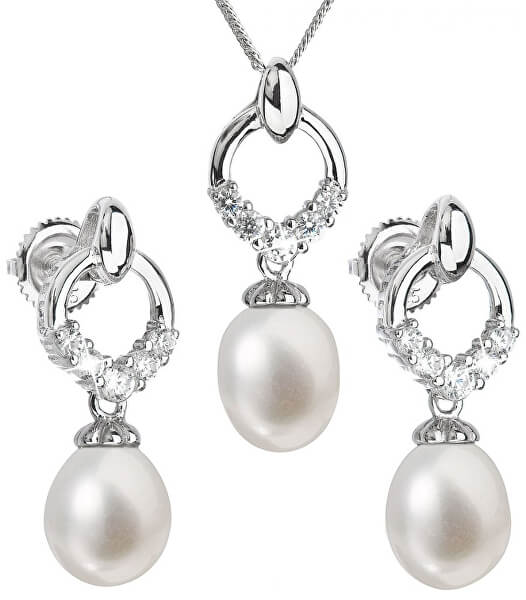 Luxusní stříbrná souprava s pravými perlami Pavona 29015.1 (náušnice, řetízek, přívěsek)